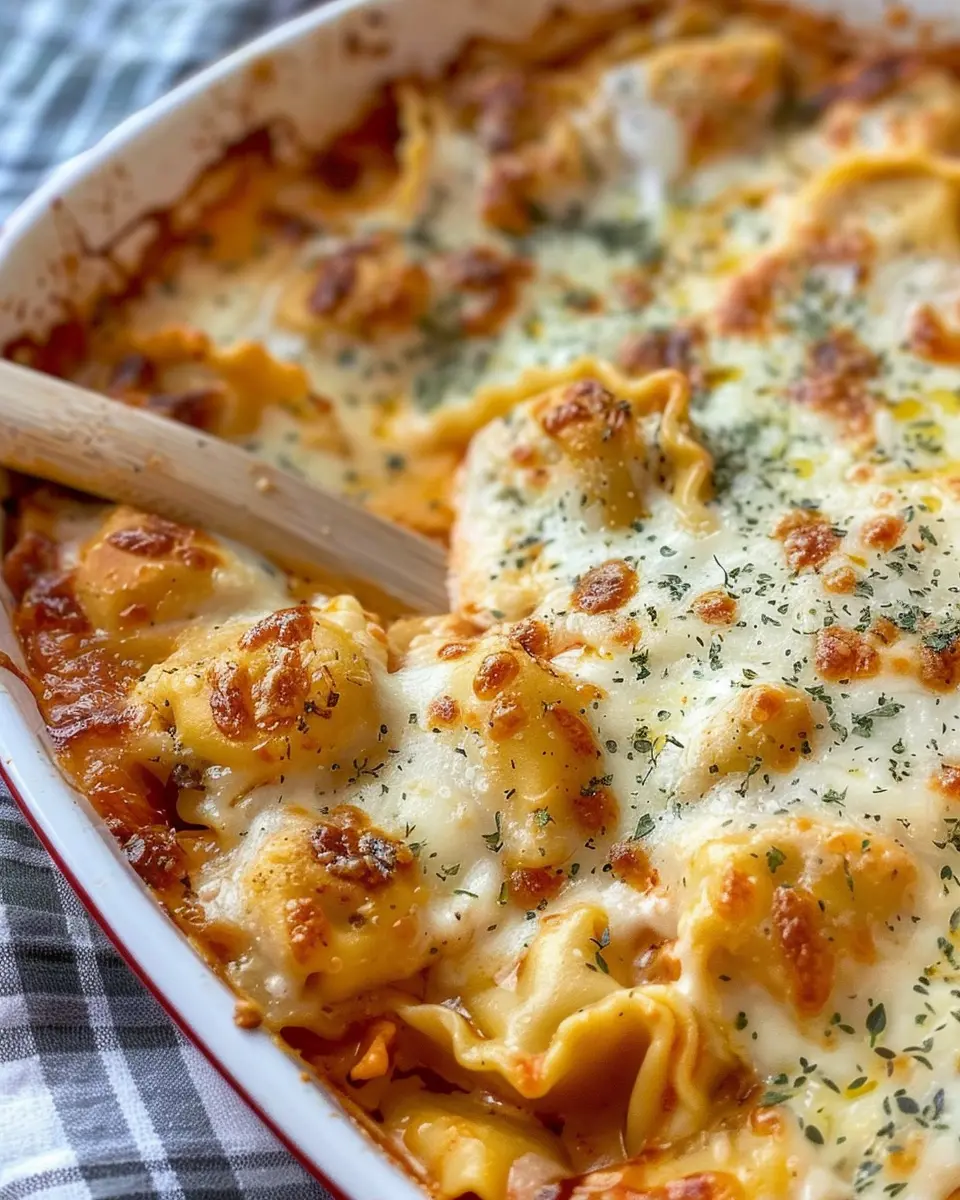 Easy Cheesy Baked Tortellini with Turkey Bacon and Chicken Ham