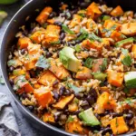 Southwest Sweet Potato, Black Bean and Rice Skillet