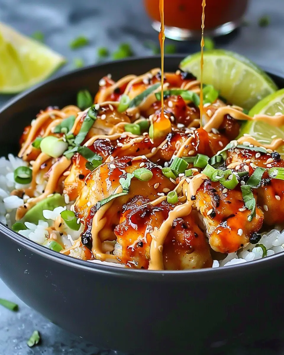 Sweet Chili Chicken Bowl: A Juicy Delight with Coconut Lime Drizzle
