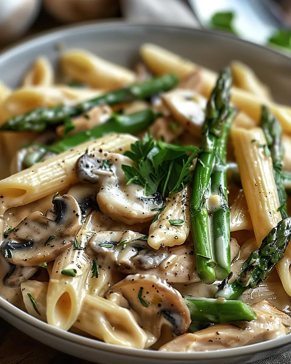 Creamy Mushroom Asparagus Chicken Penne: A Comforting Delight