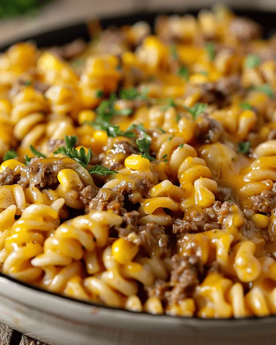 Loaded Cheddar Ranch Beef and Sweet Corn Rotini Bake Delight