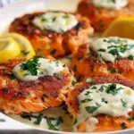 Salmon Patties with Creamy Lemon-Garlic Sauc