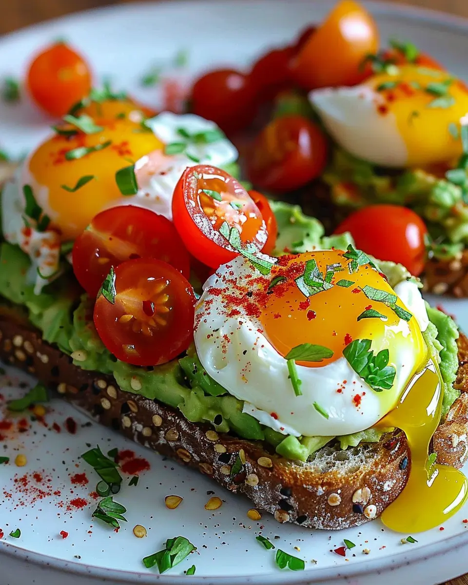 Creamy Avocado Toast: Easy Poached Egg &amp; Cherry Tomatoes Delight