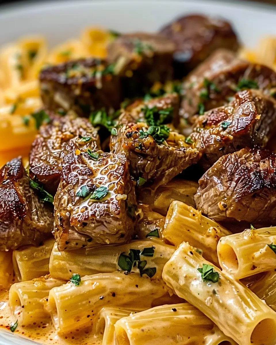 Cajun Steak Tips: Indulgent Cheesy Rigatoni Parmesan Delight