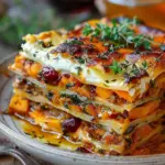 Vegetable Lasagna with Sweet Potato, Butternut Squash & Cranberry Glaze