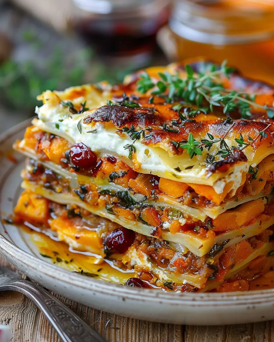 Vegetable Lasagna with Sweet Potato, Butternut Squash &amp; Cranberry Glaze Delight